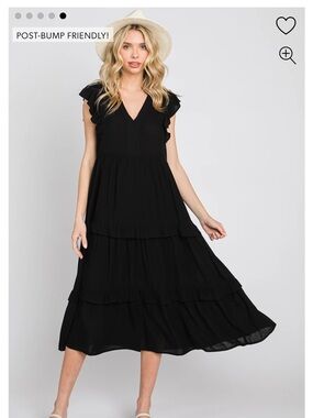 Pinkblush Black Tiered Maternity V-Neck Flutter Sleeve Dress